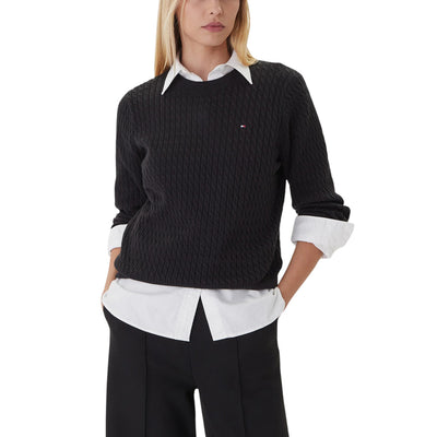 Tommy Hilfiger Maglioncino Donna Cammello Maniche Lunghe - Maglia Cotone Organico Scollo Tondo