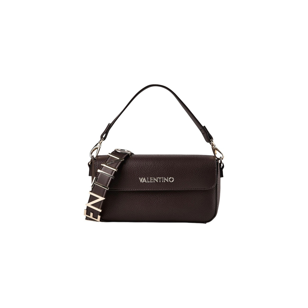 Borsa Valentino Bags Florayne marrone VBSA6608BOR. Borsetta da donna a spalla e tracolla (30x16x9 cm) a trapezio in ecopelle marrone con manico ad anello rigido, dettagli in metallo dorato e zip.