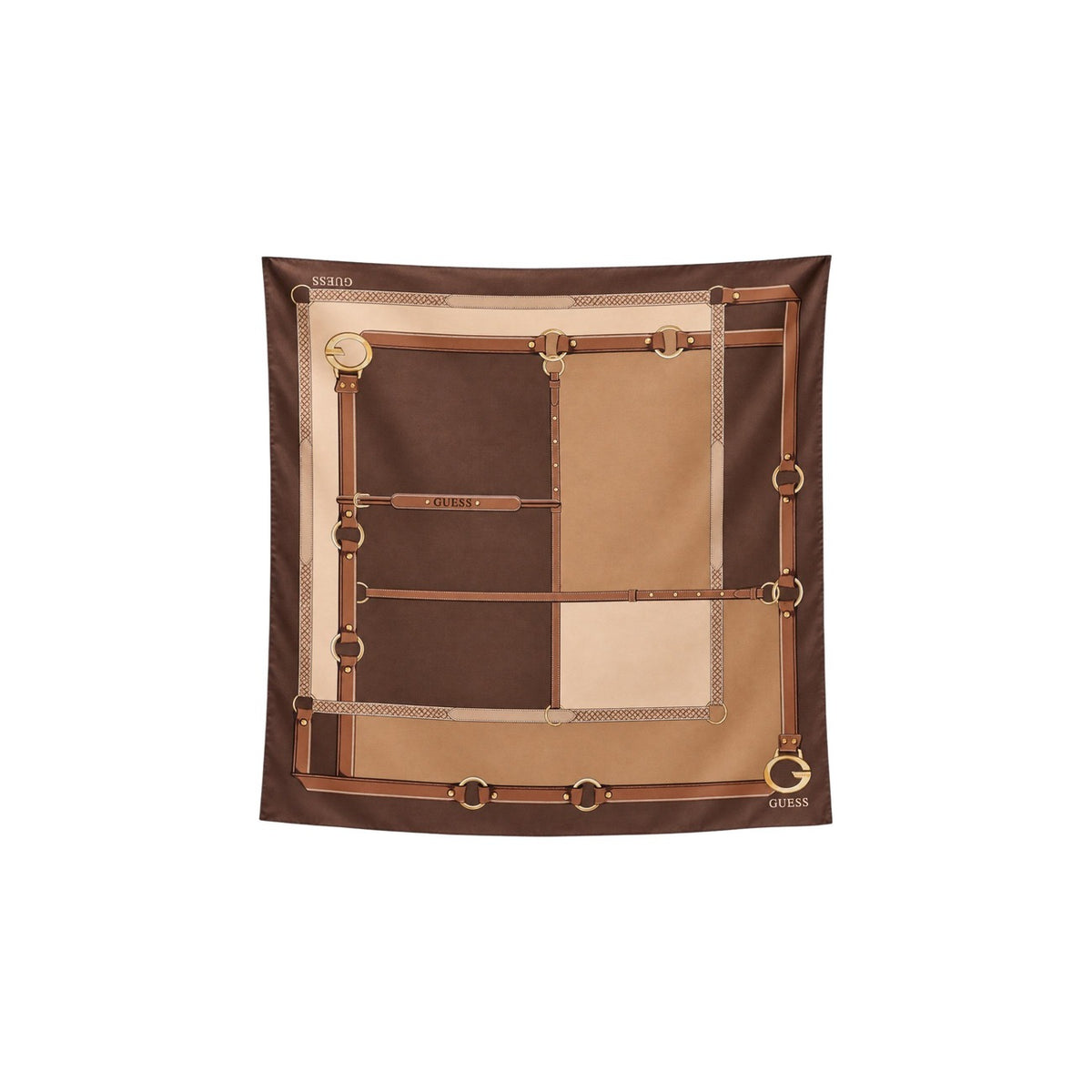 Foulard quadrato donna Guess Camden AW5652 POL03. Sciarpa stola 120x120 cm in tessuto fluido con motivo stampa equestre e logo Guess.