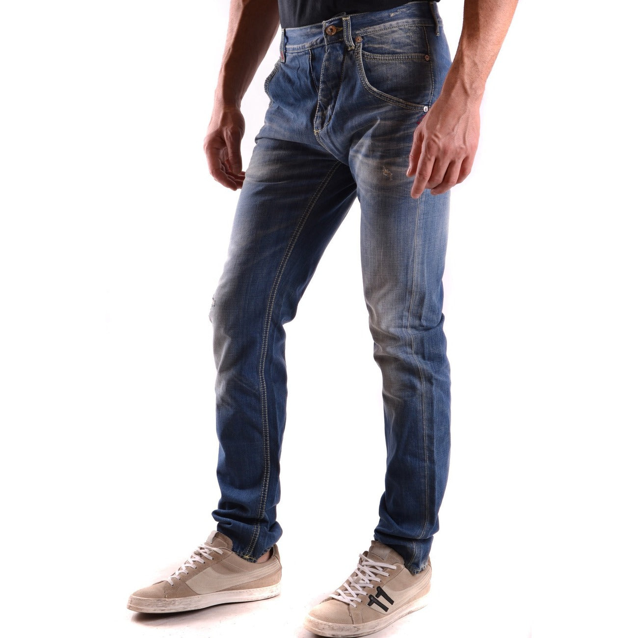 Dondup Jeans Uomo Blu Effetto Strappato e Consumato in Cotone 100% con Zip e Bottone Tasche Anteriori e Posteriori B_21802