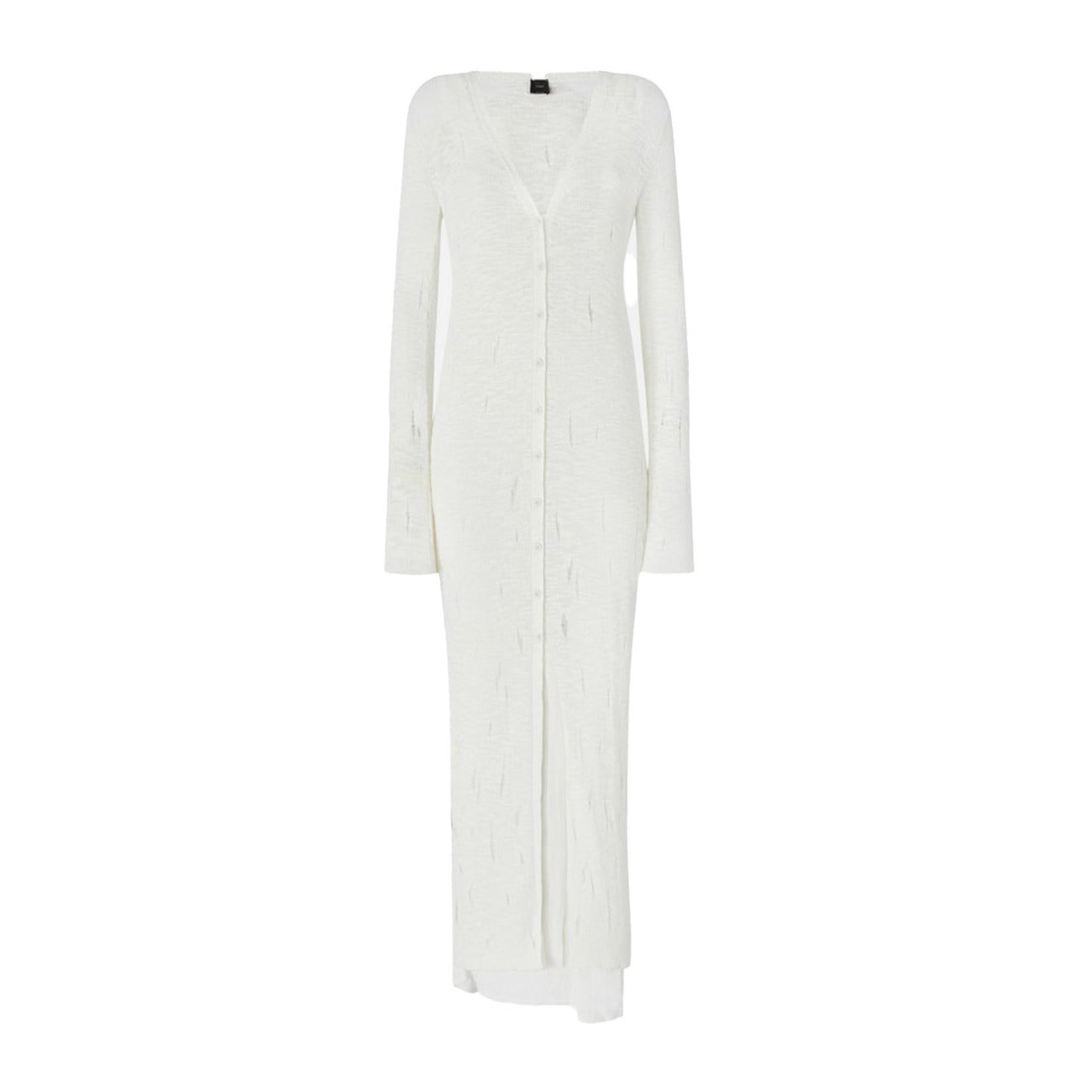 Abito lungo Pinko bianco - dettaglio scollo V e bottoni decorativi
