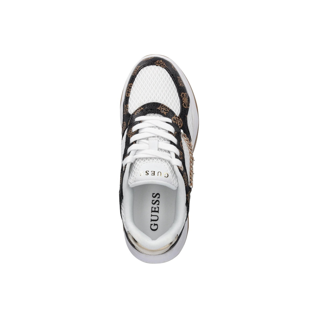 Sneakers Guess HARPA LOGO donna bianche marroni sportive con lacci - vista dall'alto
