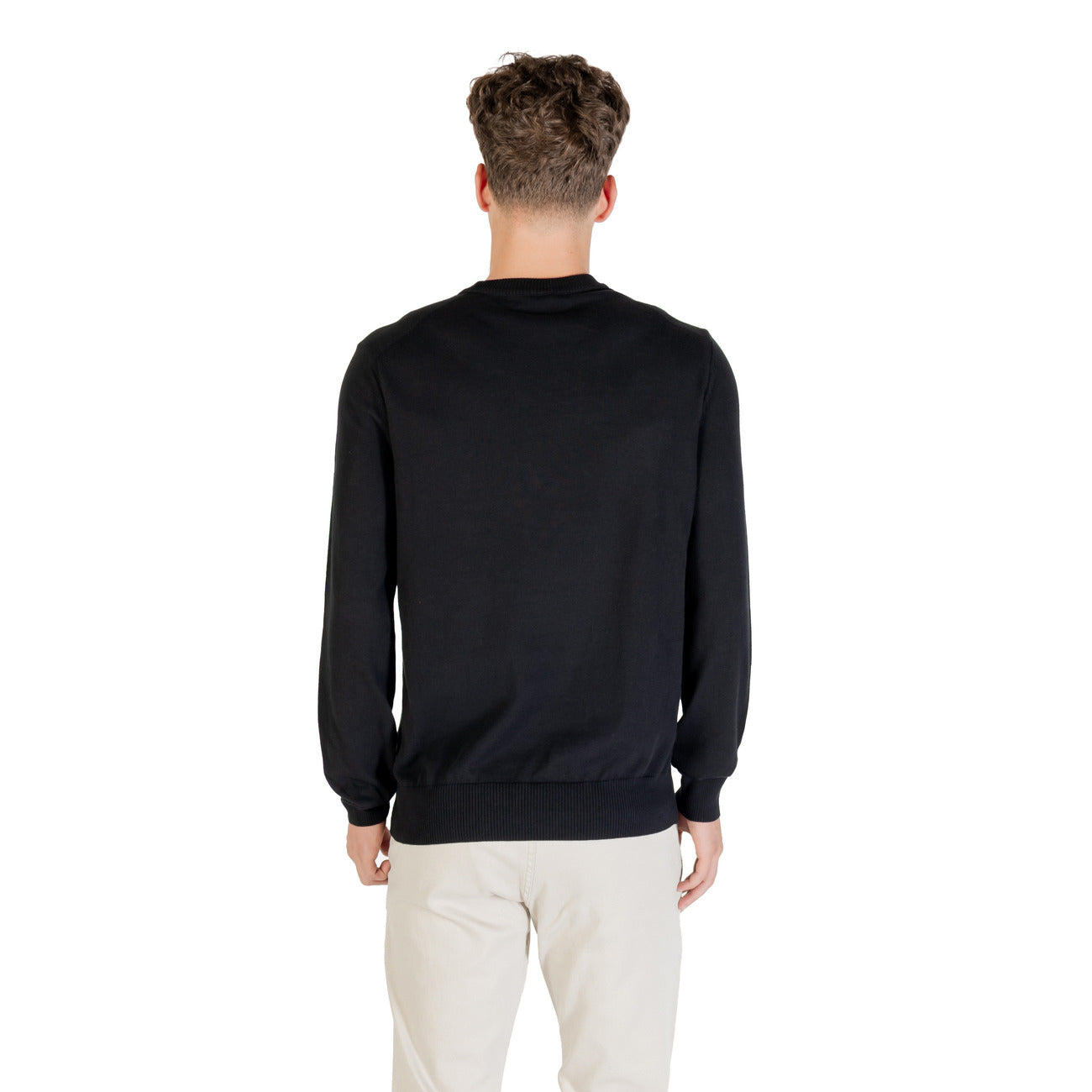 Boss Maglia Uomo Nera con Maniche Lunghe Scollo Tondo in Cotone 85% Altre Fibre 15% 50508766