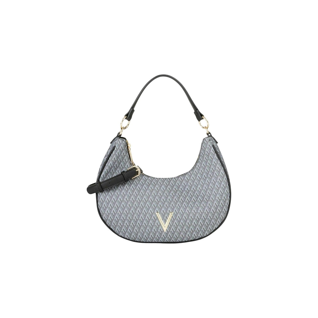 Valentino Bags Queen Re VBS9OX07, hobo bag trapuntata nera con logo a V metallico; doppia portabilità (mano/spalla), chiusura sicura e design curvo in poliuretano di alta qualità. Vista frontale 