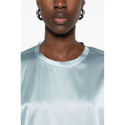 Pinko Blusa Donna Azzurra Maniche Corte - Blusa Seta Elastan Scollo Tondo