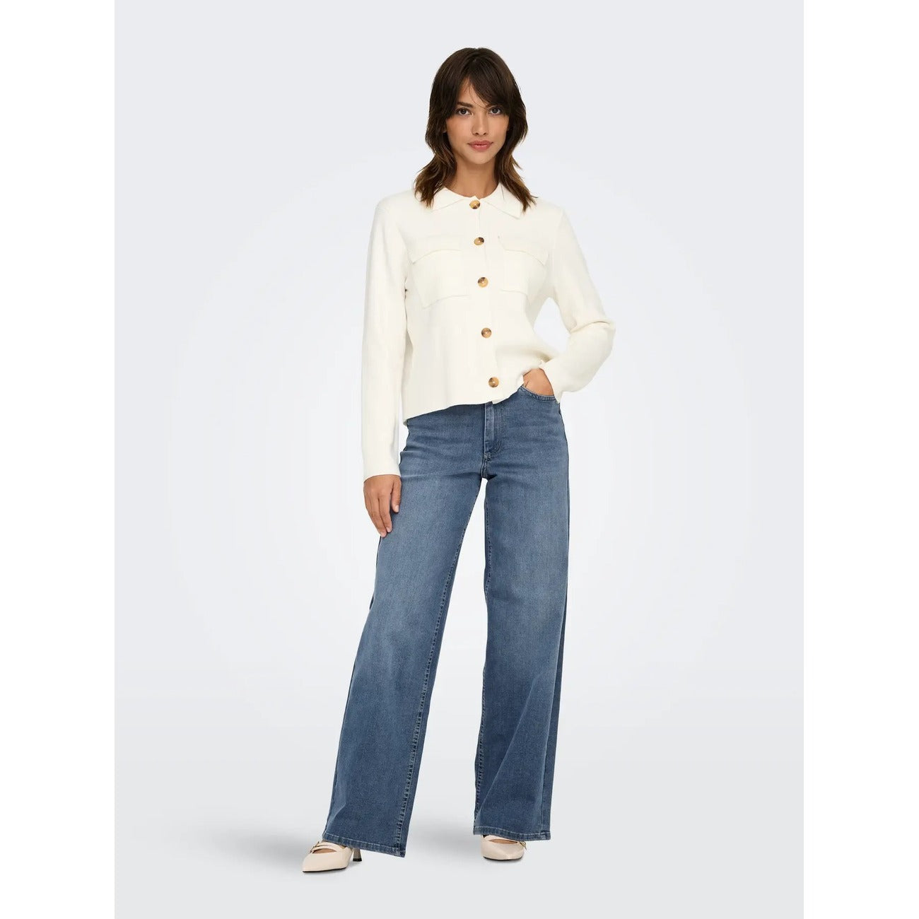 Jeans Only donna Wide Fit blu grigio 15338787. Jeans a vita alta e gamba larga Special Blue Grey Denim in cotone elasticizzato, 5 tasche con zip e bottone, pantaloni jeans estivi comodi e morbidi Primavera/Estate.