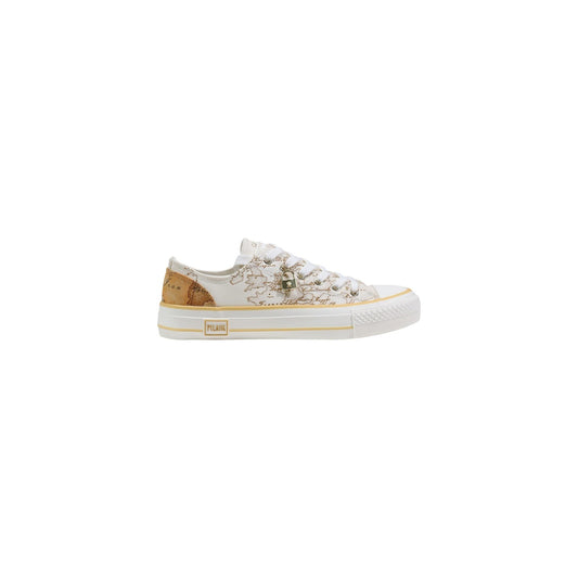 Sneakers basse Alviero Martini White; tomaia in tessuto, stampa iconica, suola in gomma naturale. Eleganza quotidiana e comfort Made in 1A Classe. Vista laterale 