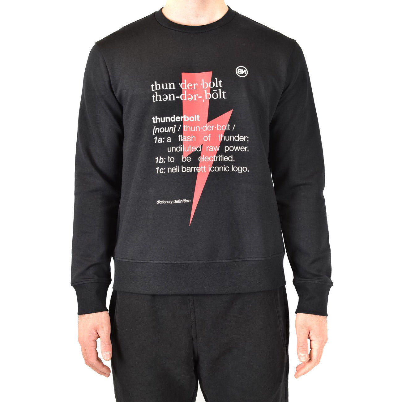 Neil Barrett Felpa Uomo Nera con Stampa Maniche Lunghe Scollo Tondo in Cotone 48% Modal 47% Elastan 5% Autunno/Inverno V_22734