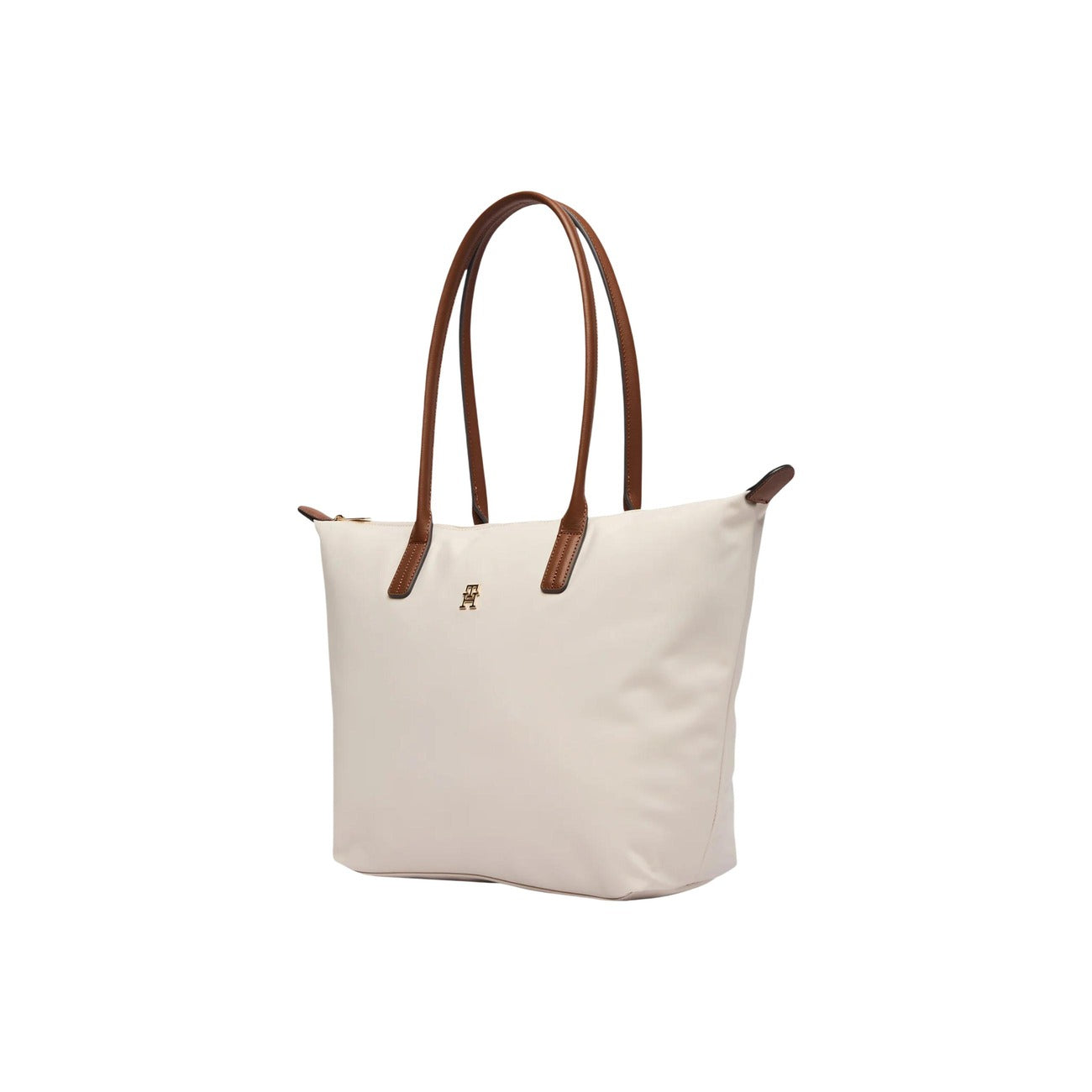 Borsa Tommy Hilfiger Popette Tote; 50% Nylon, 50% Pelle. Colore bianco, chiusura con zip, manici a contrasto. Capienza 18 l (51x32x14 cm). Borsa grande versatile ed elegante per ogni occasione.