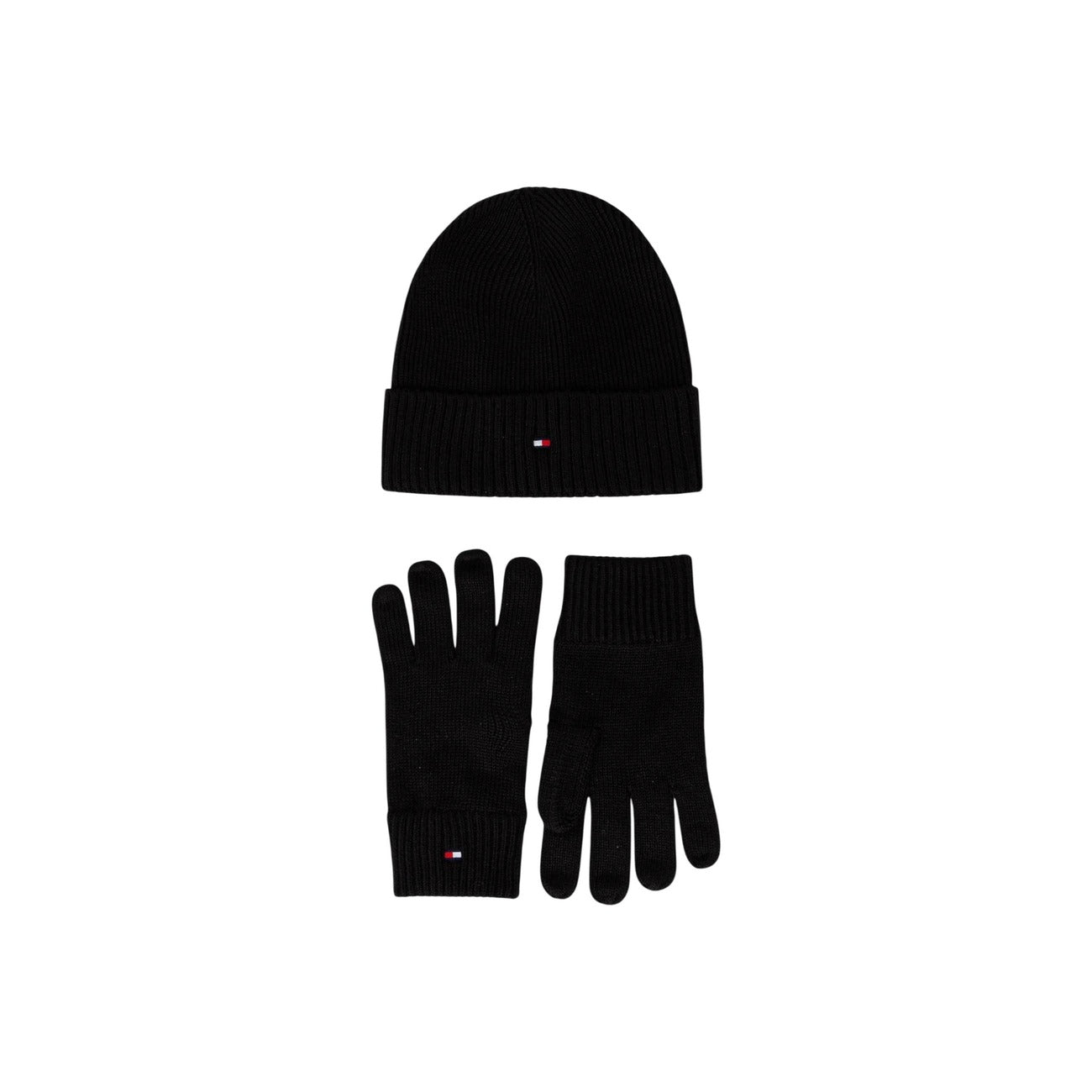 Tommy Hilfiger Jeans Set Regalo Cappello e Guanti Uomo Nero con Bandierina - Set Cashmere Cotone