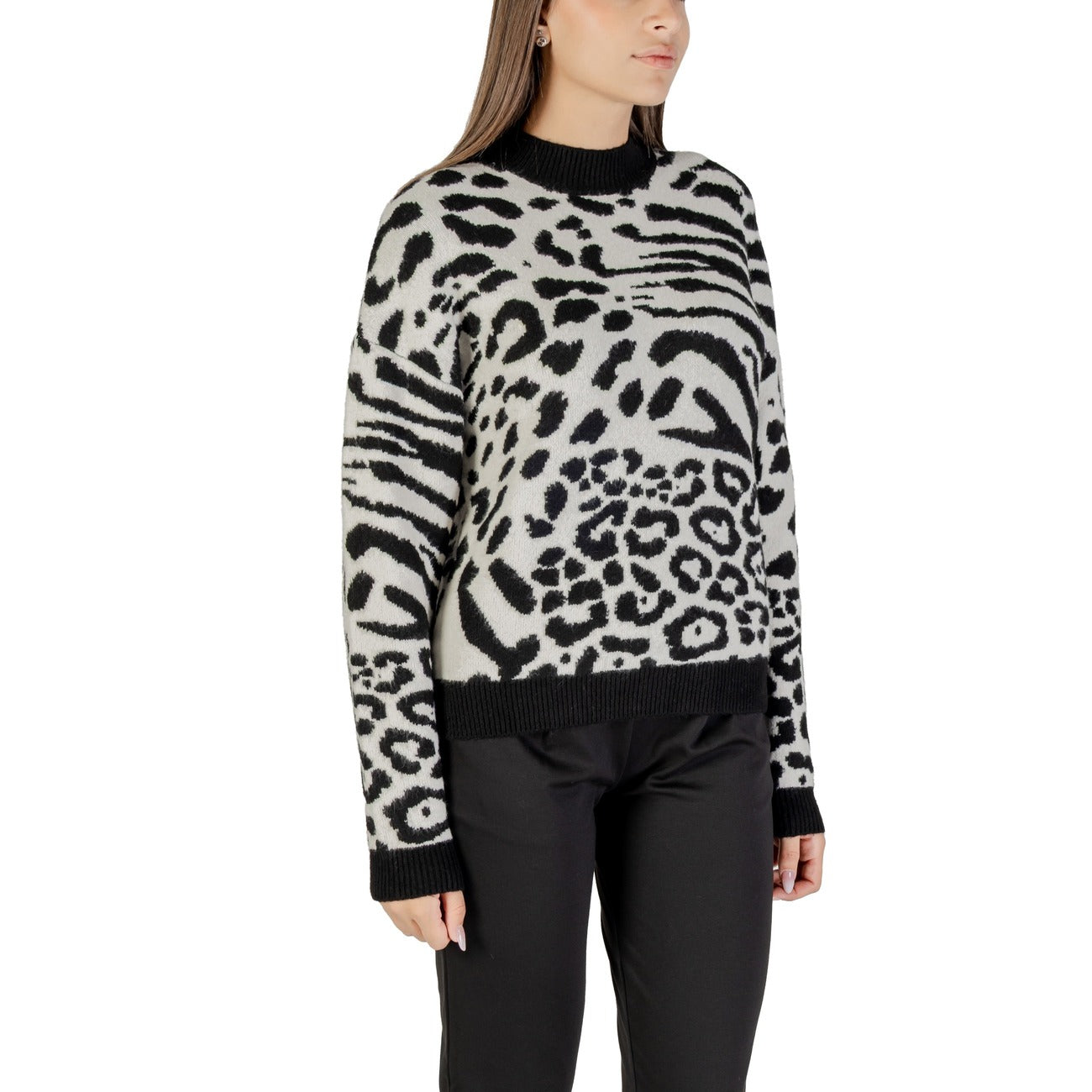 Morgan De Toi Maglia Donna Bianca Leopardata in 75% Poliestere 22% Acrilico 3% Elastan a Manica Lunga Scollo Tondo 252-MFELIXA