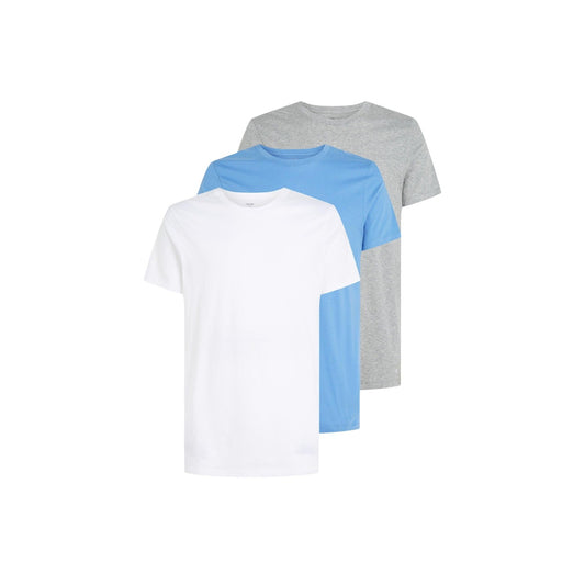 Pack 3 T-shirt Calvin Klein Underwear; 100% Cotone. Girocollo, maniche corte, logo ricamato sull'orlo. Vestibilità classica, traspirante e senza etichetta. Bianco azzurro grigio 