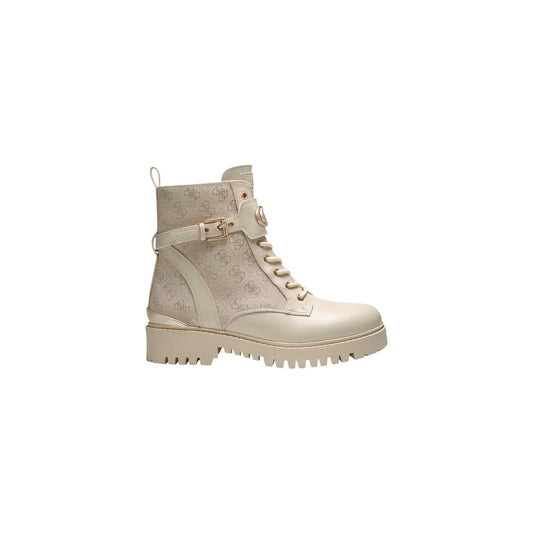 Stivaletti Guess donna bianco beige Olanna2 OLANNA2. Anfibi tacco alto e plateau in pelle sintetica chiara con lacci e cerniera, suola in gomma e logo 4G ricamato, collezione autunno inverno.