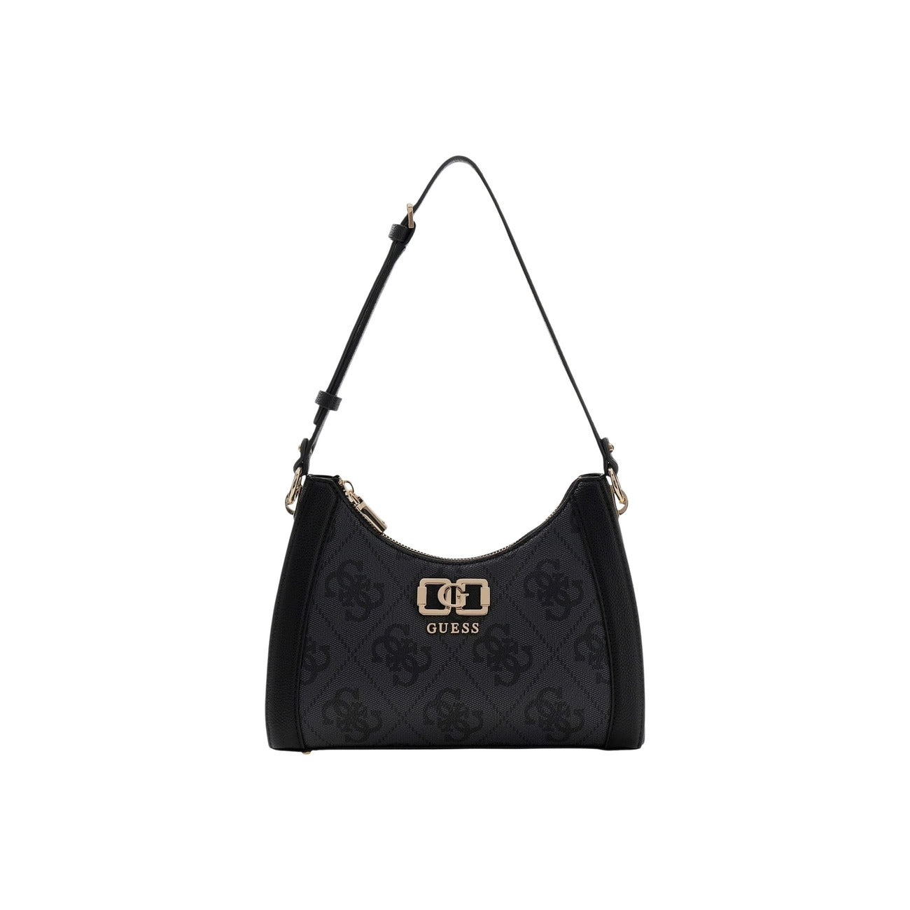 Borsa Guess donna nera con cerniera a mano in poliuretano - vista frontale
