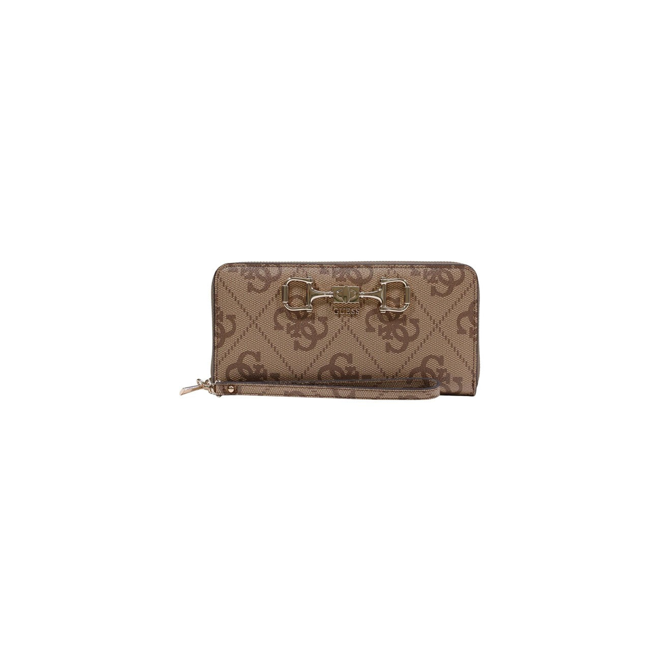portafoglio grande Guess Janie Logo Zip Around color beige marrone dimensioni 21x10x2.5 cm vista frontale