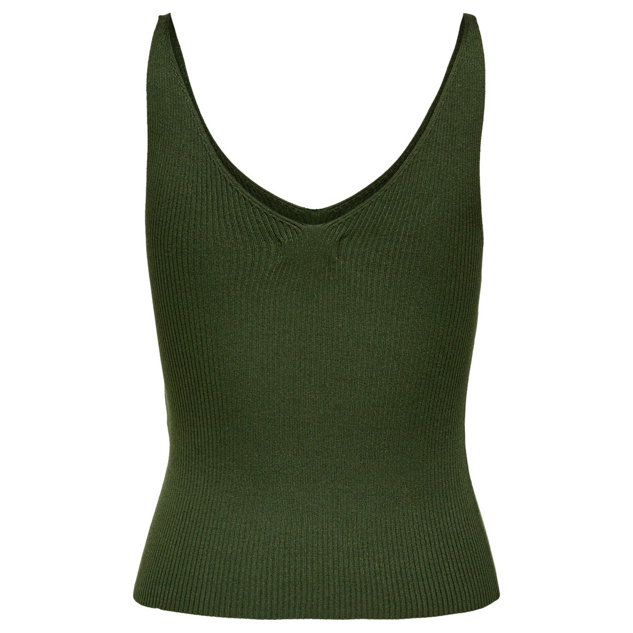 Canotta JDY Anna; Verde. 80% Viscosa, 20% Nylon. Maglia leggera, scollatura a V profonda, vestibilità slim. Capo essenziale e morbido, stile casual-chic.
