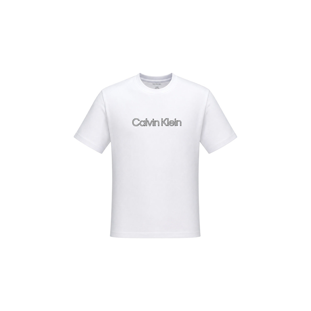 T-shirt Bianca Uomo Calvin Klein Jeans; 100% Cotone, maniche corte, scollatura a girocollo con logo sul petto. Tessuto leggero e traspirante, stile casual e intramontabile per ogni stagione. Frontale stesa 