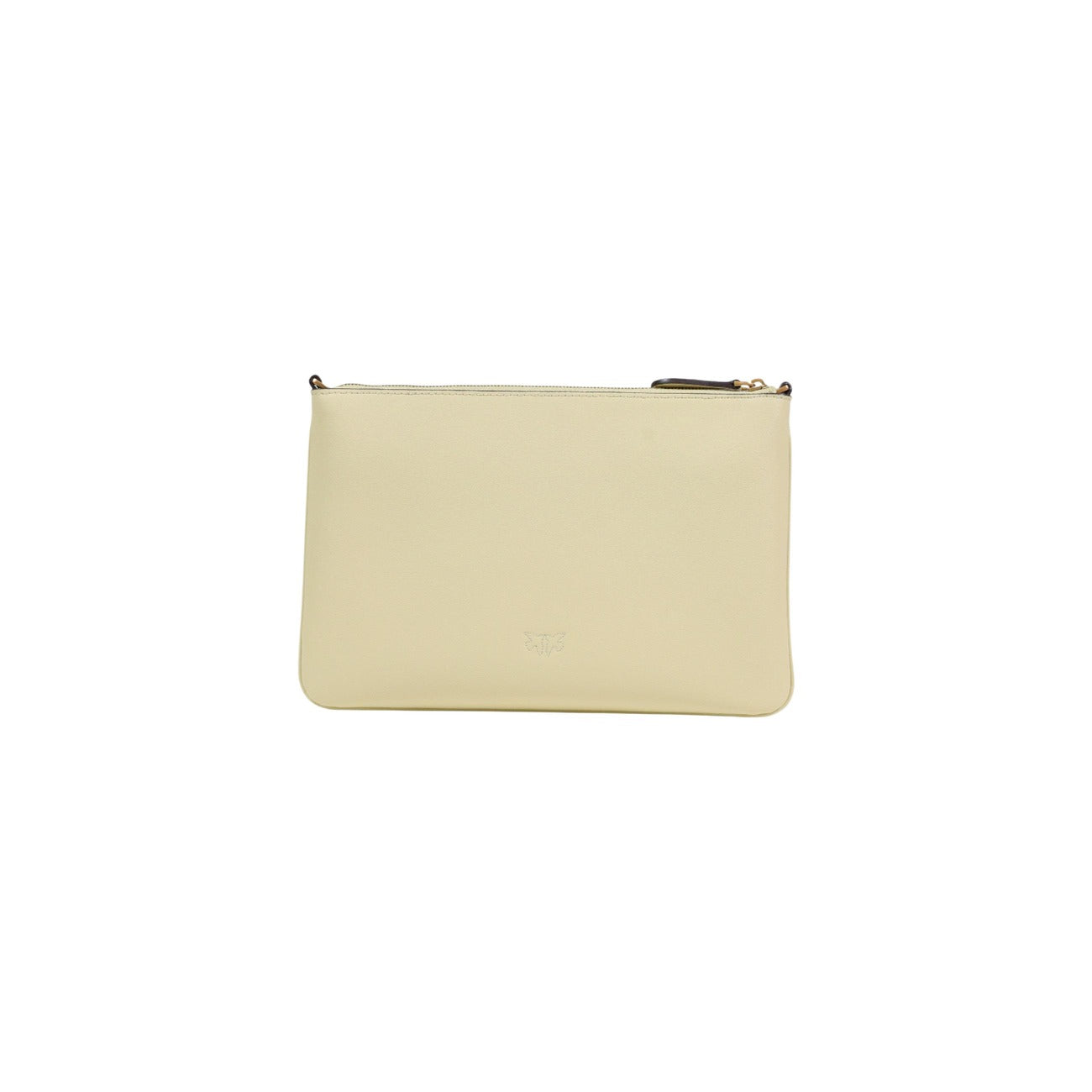 Borsa Pinko Flat Classic Beige; Ecopelle mano seta. Logo Love Birds Diamond Cut, tracolla a catena rimovibile, chiusura con zip. Pochette sottile e versatile, stile casual-raffinato. Vista posteriore 