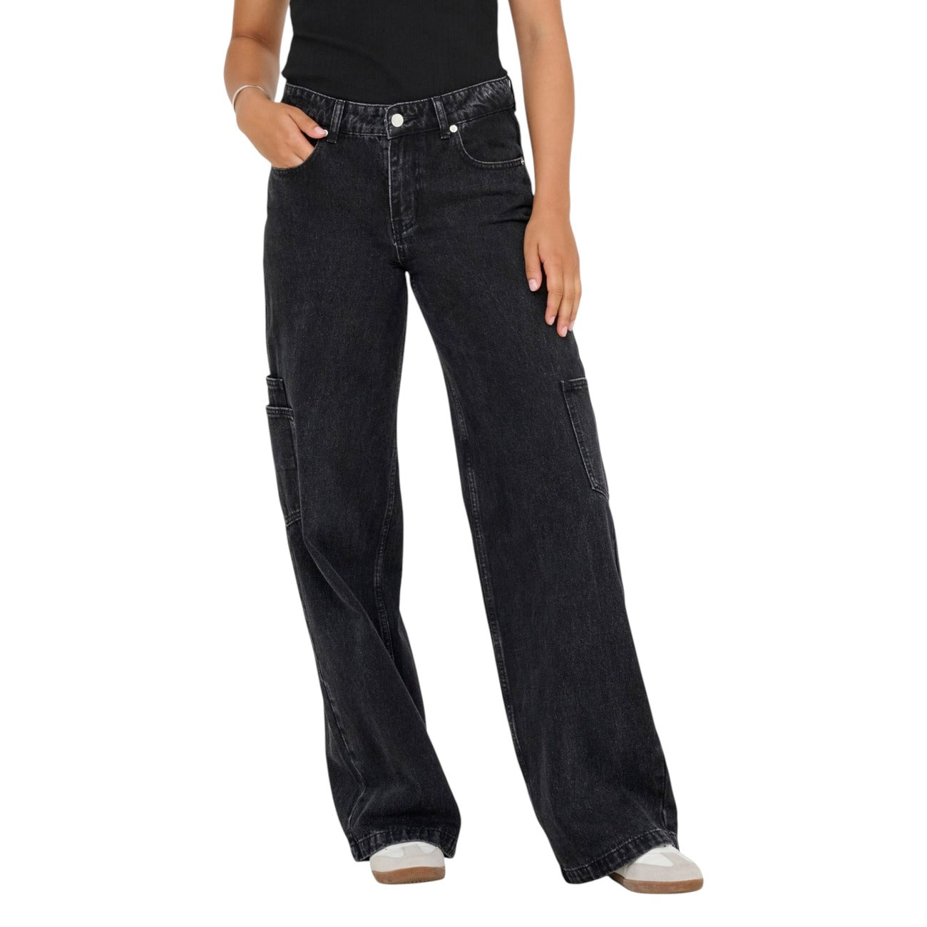 Only Jeans Donna Neri con Zip Bottone Tasche Anteriori Posteriori Laterali - Jeans Cotone Poliestere Elastan