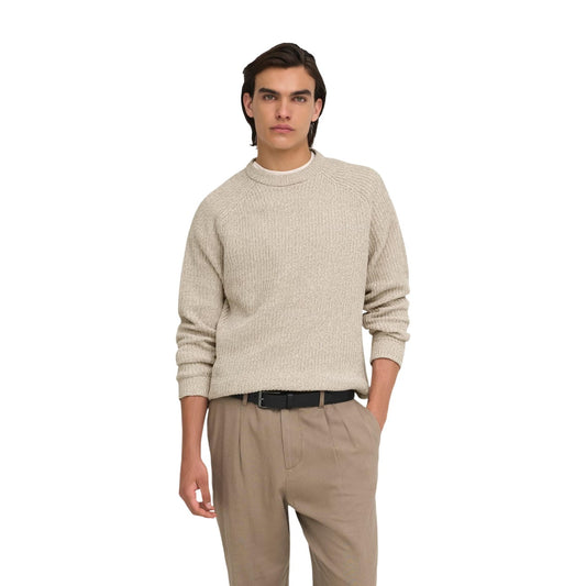 Maglione beige uomo paricollo Only & Sons 22034670. Pullover casual vestibilità comoda a maniche lunghe in tessuto sintetico morbido.