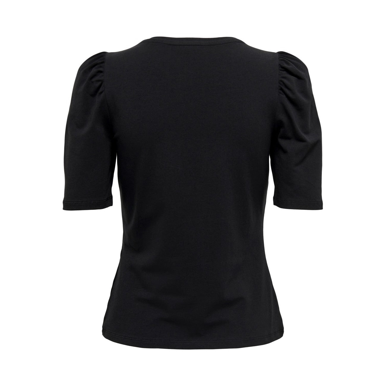 T-shirt Donna Only Pufftop; Nero. 95% Cotone, 5% Elastam. Maniche a palloncino, girocollo, tessuto stretch. Stile casual-chic adatto a tutte le stagioni. Vista posteriore stesa 
