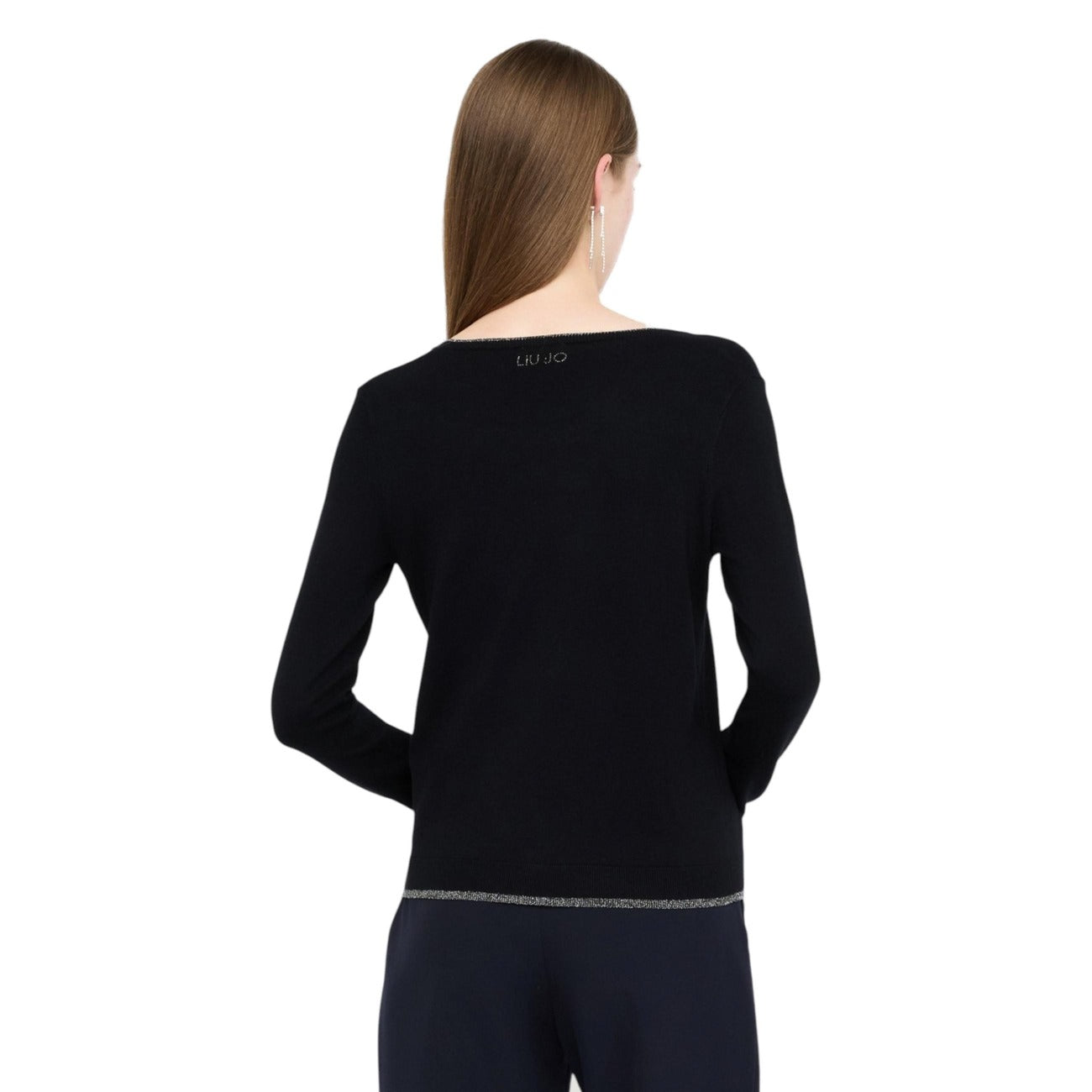Liu Jo Maglia Donna Nera in 80% Viscosa 20% Poliammide con Bottoni a Manica Lunga con Scollo Tondo MF5225 MS49I