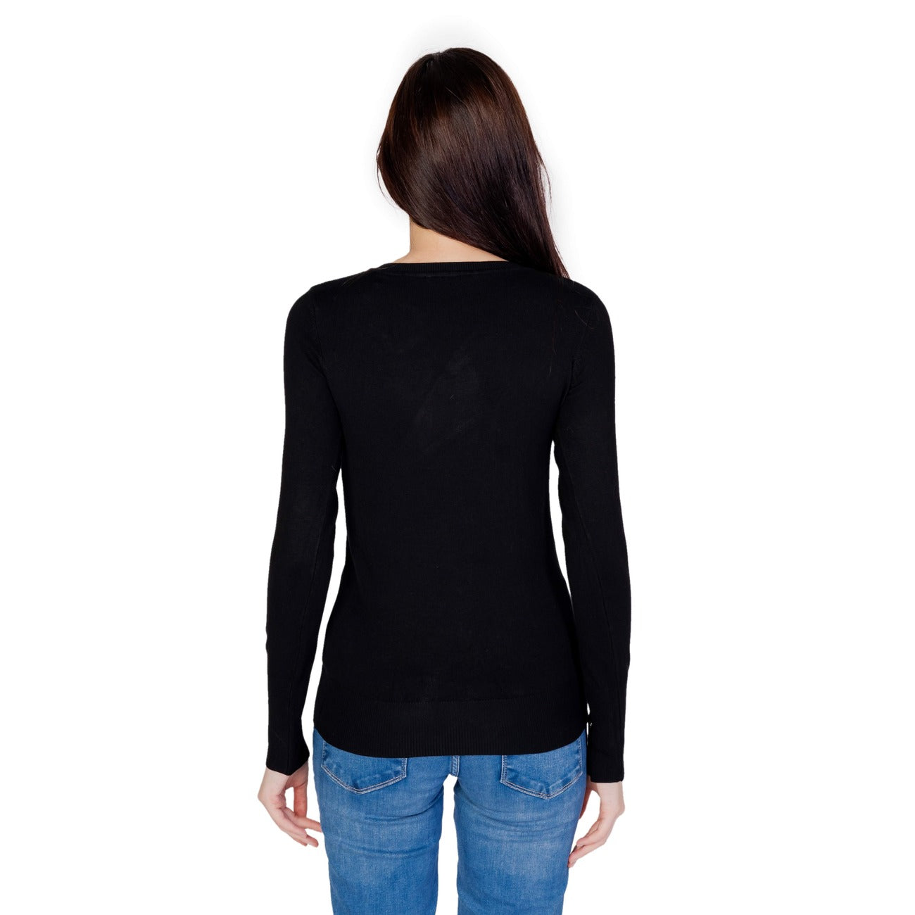 Guess Maglia Donna Nera in Cotone 100% a Manica Lunga con Scollo a V W2YR31Z2V62
