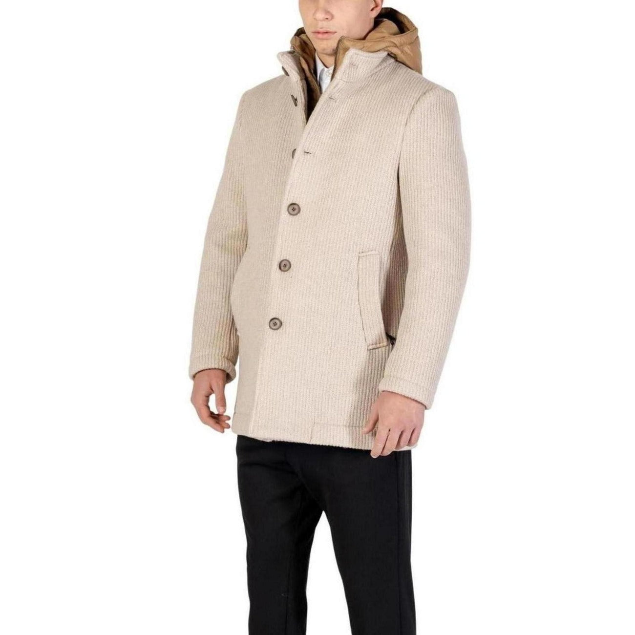 Yos Cappotto Uomo Beige Bottoni Manica Lunga Scollo Alto Tasche Anteriori Lana Poliestere Autunno Inverno LGI5GC011352U