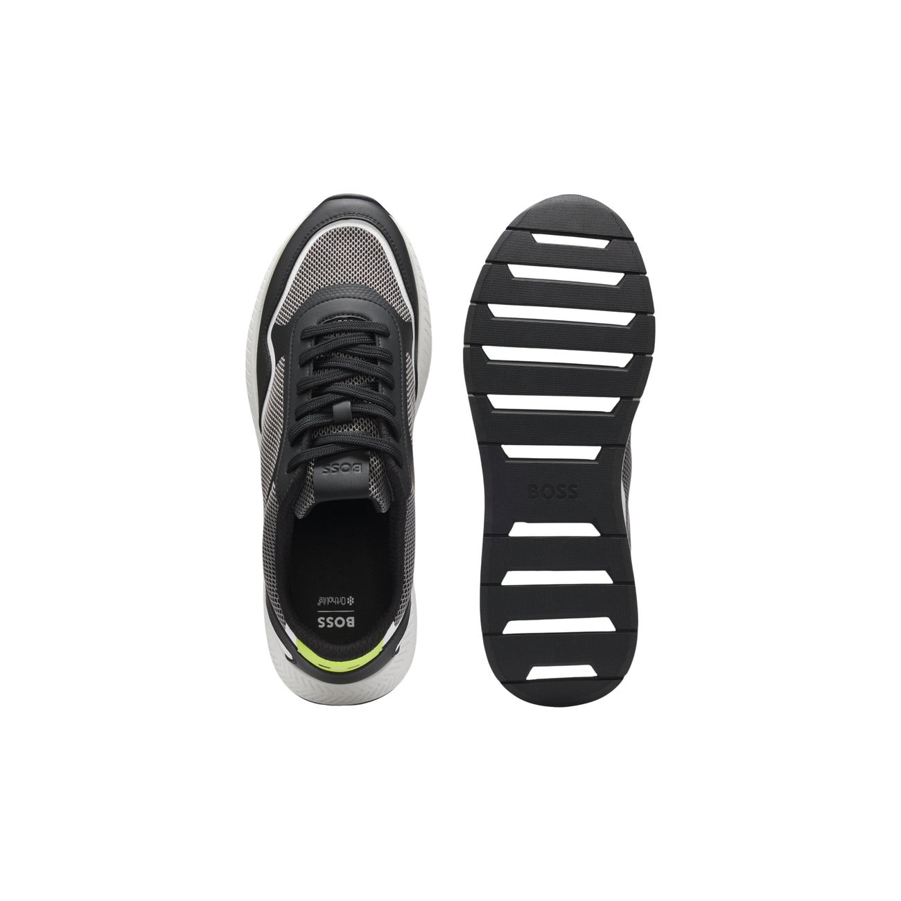 Sneakers BOSS uomo grigie modello Titanium Runn 50568928. Scarpe sportive da uomo grigio scuro o chiaro in mesh e poliuretano con suola spessa 3 cm ammortizzata stile casual lussuoso, athleisure e urban running.