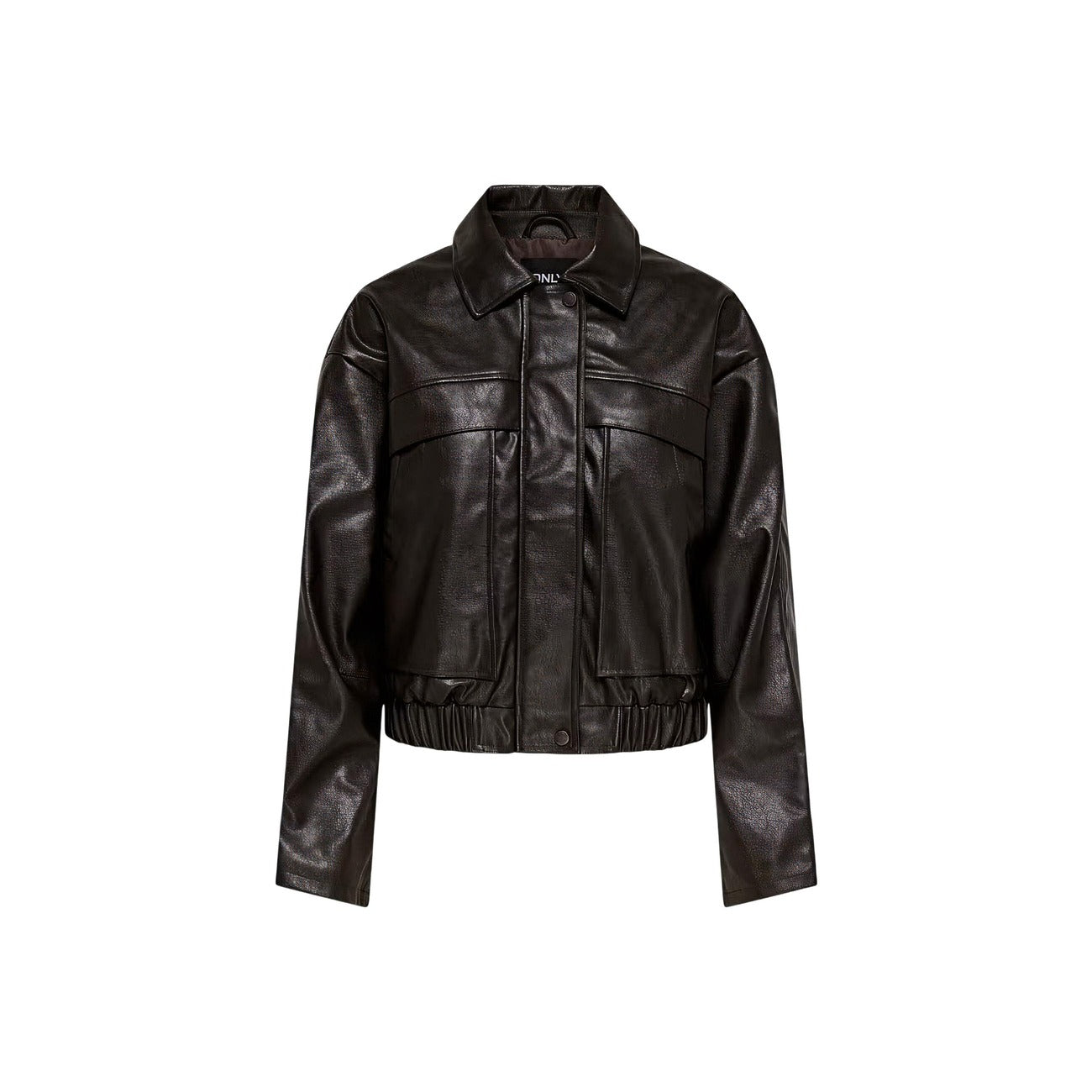 Giambetto marrone donna ecopelle Only 15373701. Giacca biker da donna in finta pelle 100% poliestere con maniche lunghe, cerniera frontale, bottoni e fondo elasticizzato.