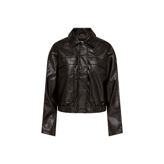 Giambetto marrone donna ecopelle Only 15373701. Giacca biker da donna in finta pelle 100% poliestere con maniche lunghe, cerniera frontale, bottoni e fondo elasticizzato.