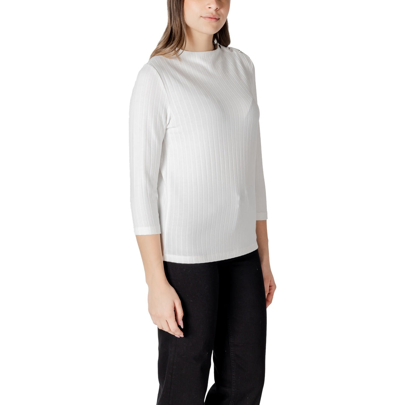 Street One Maglia Donna Bianco Scollo Tondo Manica Lunga Bottoni Viscosa Poliestere Primavera Estate 322790