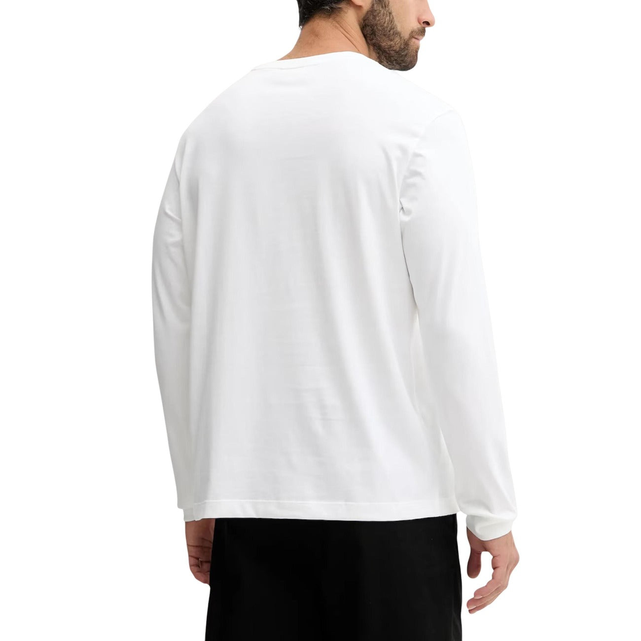 T-shirt CK Jeans Maniche Lunghe; 100% Cotone. Logo ricamato sul petto, girocollo, vestibilità regular. Maglia uomo leggera, traspirante ed elegante. Colore bianco vista posteriore 