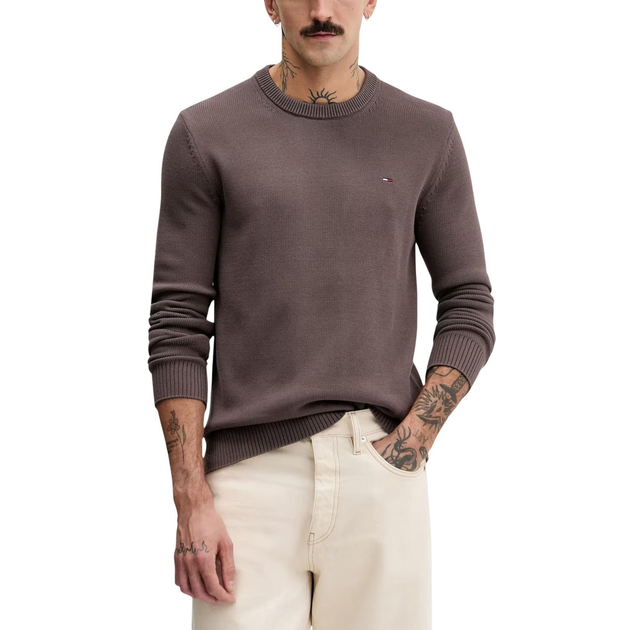 Tommy Hilfiger Jeans Maglia Uomo Verde Scollo Tondo Manica Lunga Cotone Organico Autunno Inverno DM0DM21787
