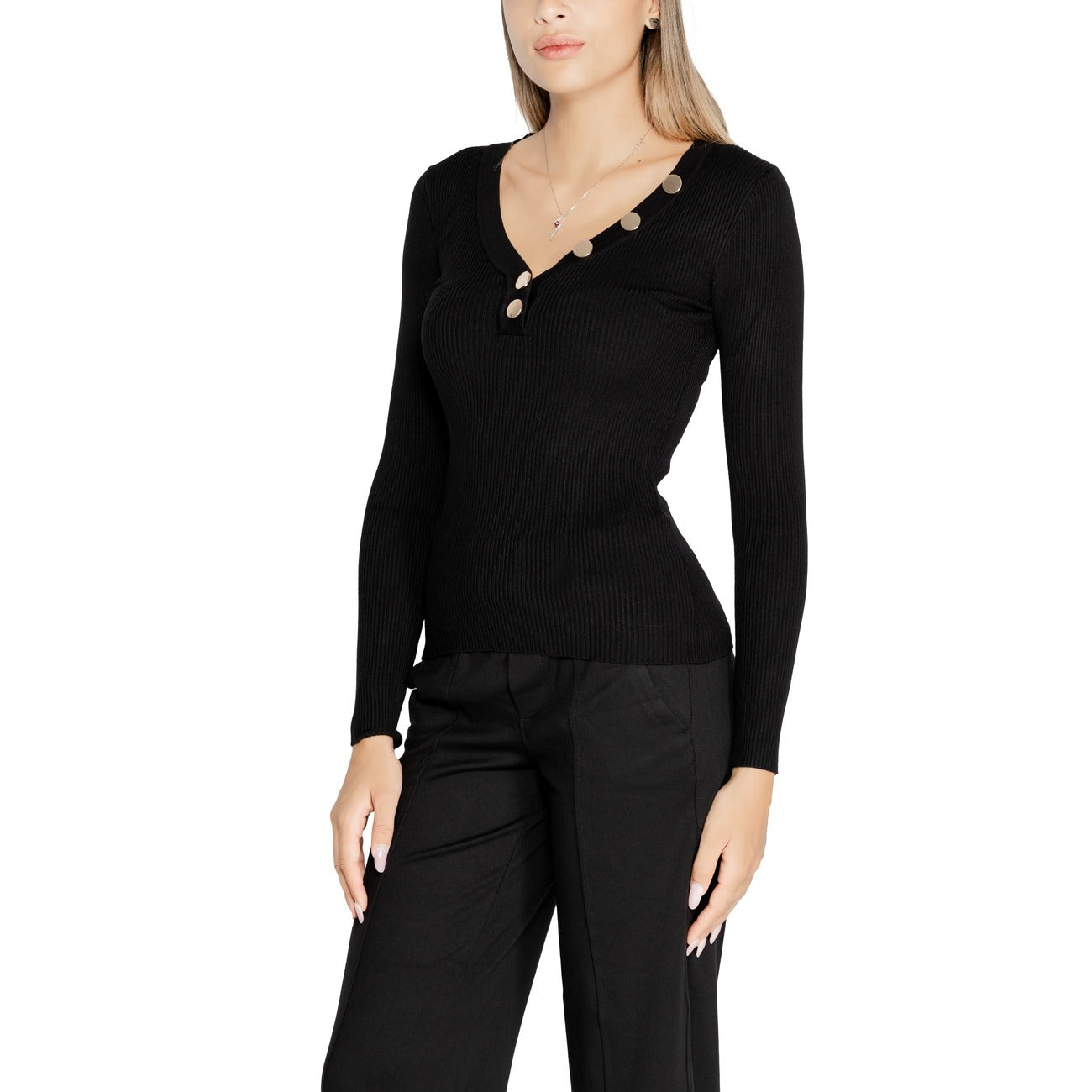 Morgan De Toi Maglia Donna Nera Maniche Lunghe Scollo a V - Maglia Viscosa Poliammide