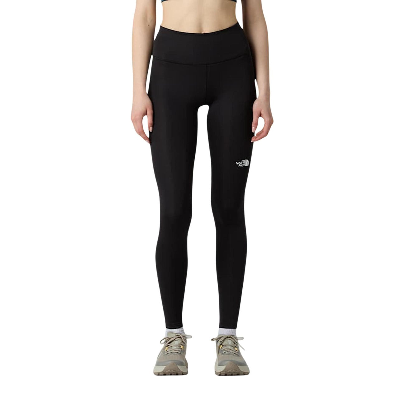 Leggings The North Face Flex donna neri sportivi elasticizzati 77% poliestere 23% elastan - vista frontale indossati da modello

