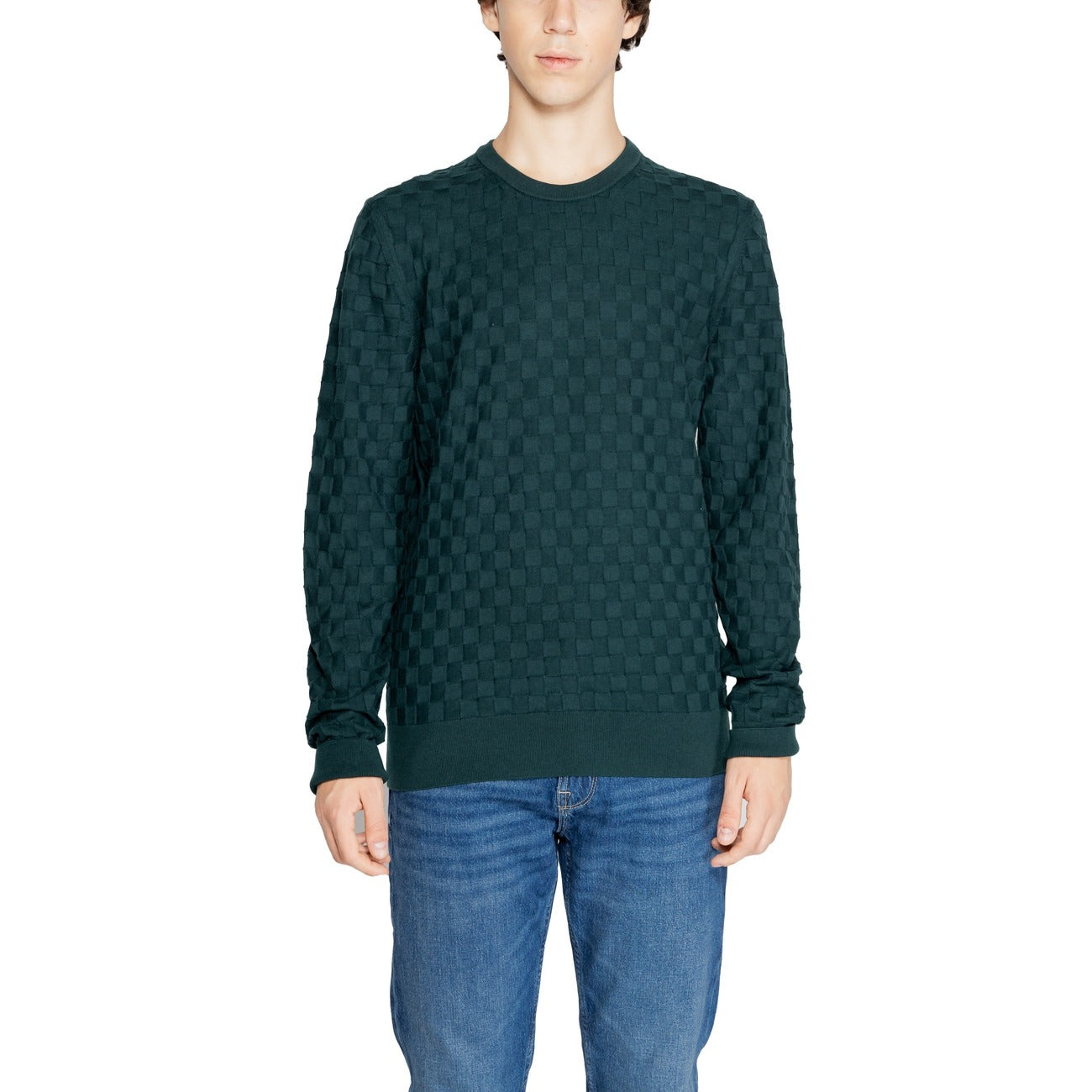 Calvin Klein Maglia Uomo Verde Scollo Tondo Manica Lunga Cotone Lana Autunno Inverno K10K113747