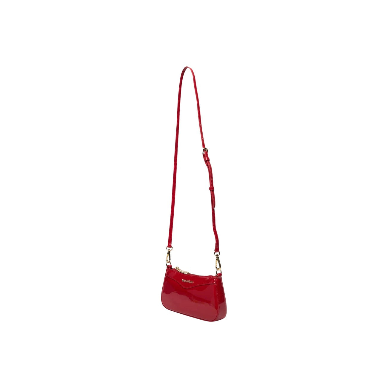 Borsa Piccola Rossa Donna Valentino Bags Elly; Misure 20x10x4 cm. Tessuto 100% poliuretano lucido verniciato stile baguette con zip. Tracolla corta a catena in metallo dorato logato, stile elegante 4 stagioni. Vista Con tracolla 