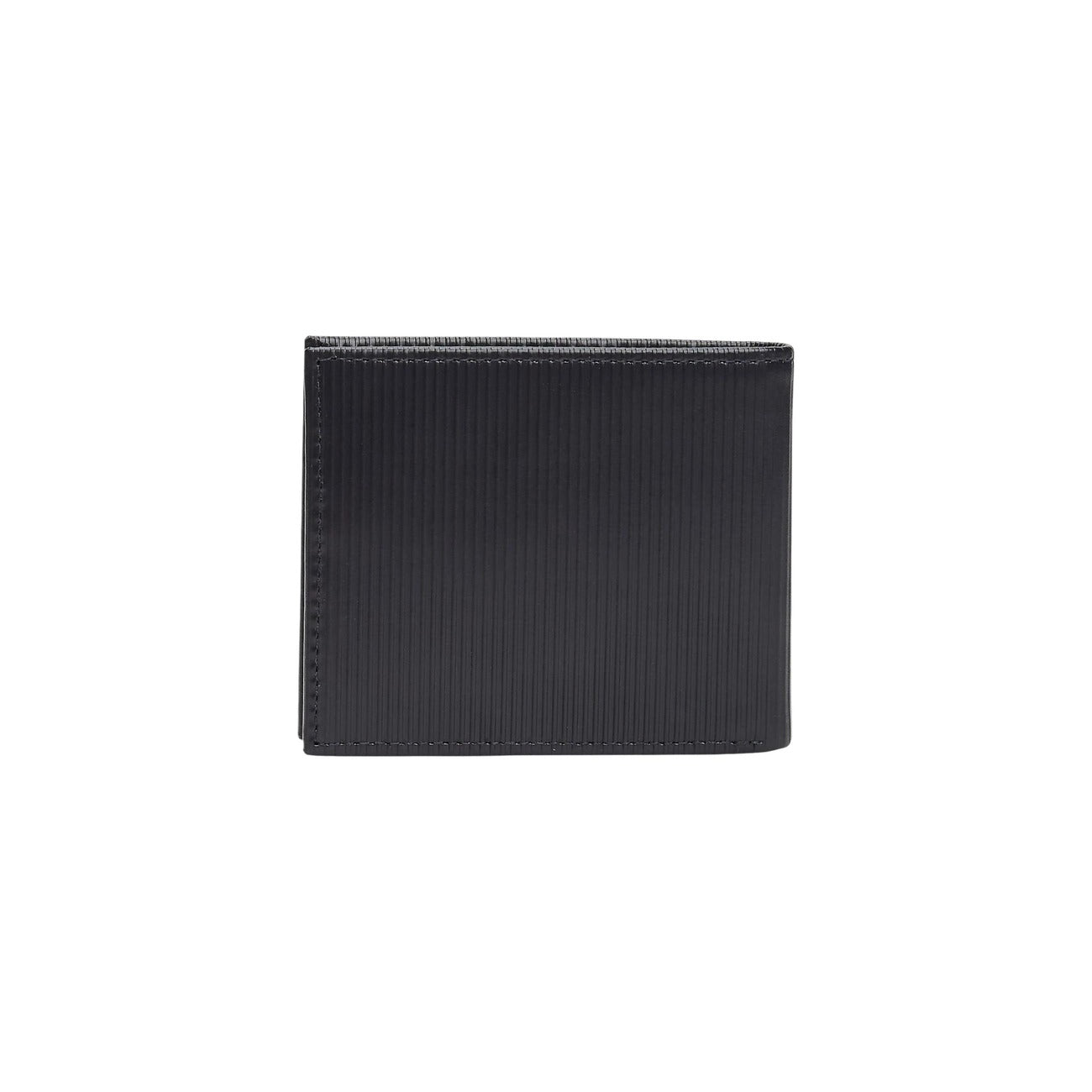 Portafoglio uomo Tommy Hilfiger; 100% Vera Pelle Blu. Modello mini porta carte, texture rigata, logo Flag. Design sottile (1 cm), stile casual-chic 4 stagioni. Vista posteriore 