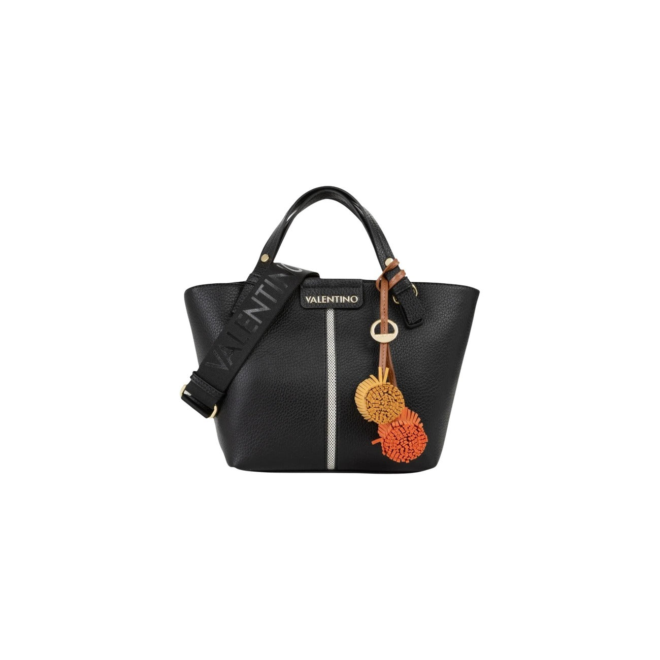 Borsa Valentino Bags VBS9OV05; 100% poliuretano soft-touch. Doppio manico, tracolla logata regolabile, charm removibili. Borsa a mano e a spalla capiente e di tendenza. Colore nero 