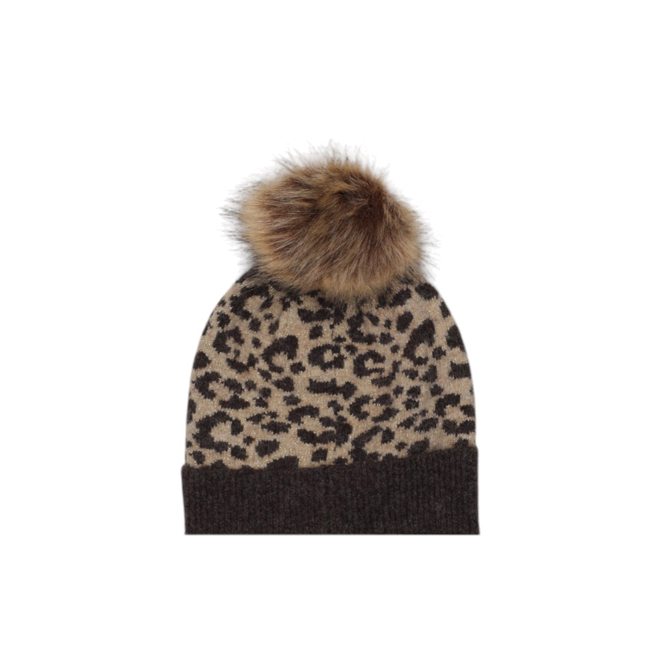 Pieces Cappello Donna Marrone Fantasia Leopardata - Cappello Poliestere Acrilico Nylon Lana Elastan