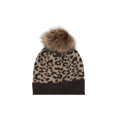 Pieces Cappello Donna Marrone Fantasia Leopardata - Cappello Poliestere Acrilico Nylon Lana Elastan