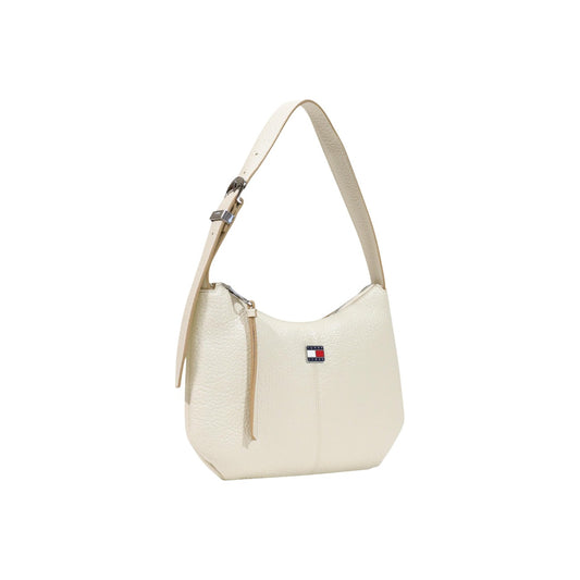 Borsa a spalla avorio Tommy Hilfiger TJW Slouchy City AW0AW18777. Borsa piccola donna color panna in ecopelle morbida con tracolla regolabile, logo in metallo e chiusura zip, borsa casual e chic 4 stagioni.
