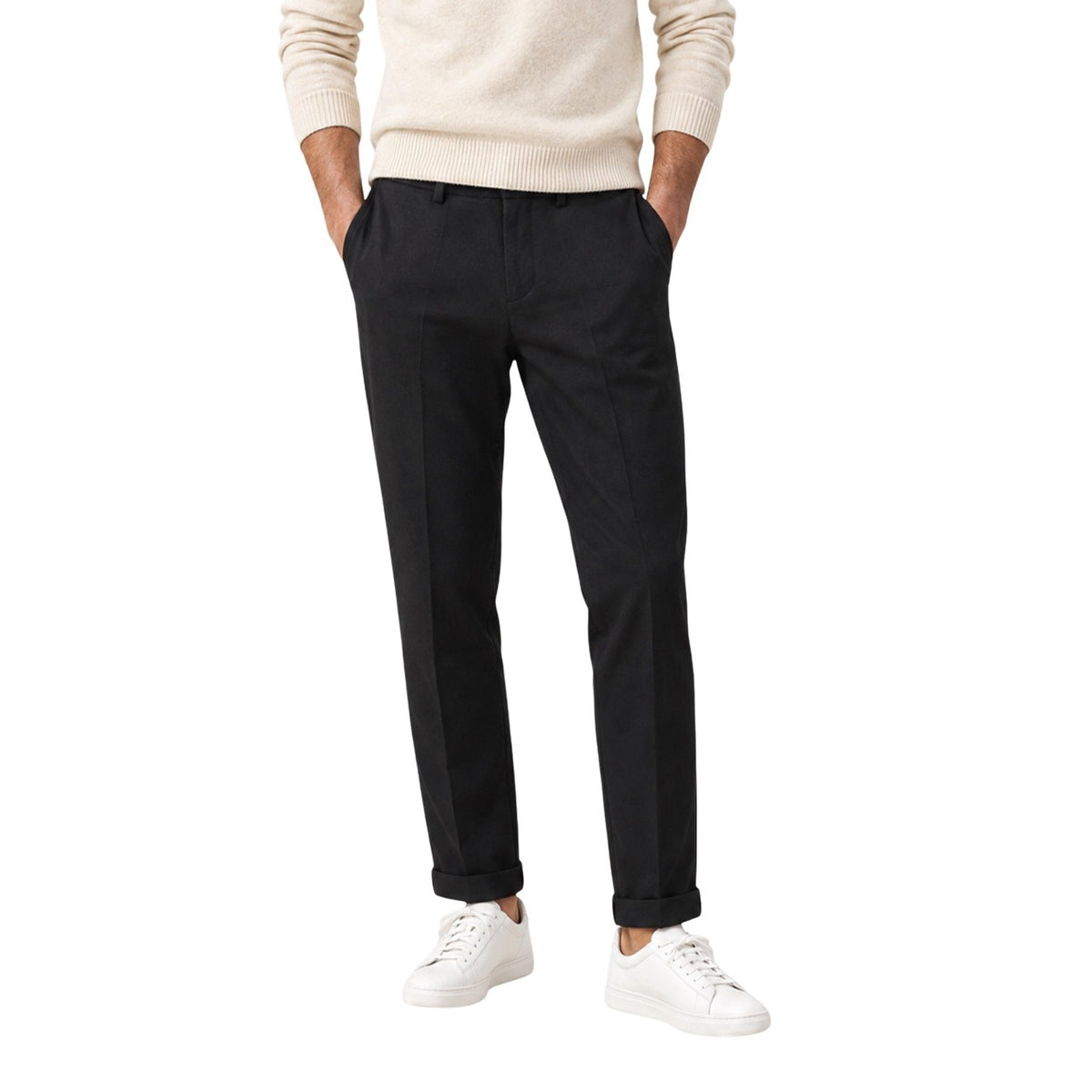 Pantalone nero uomo Gianni Lupo GL5165BD-F26. Pantaloni casual quattro stagioni regular fit in tessuto elasticizzato con risvolto al fondo.