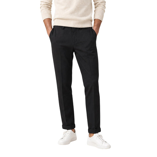 Pantalone nero uomo Gianni Lupo GL5165BD-F26. Pantaloni casual quattro stagioni regular fit in tessuto elasticizzato con risvolto al fondo.