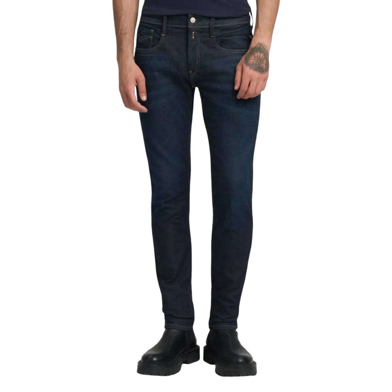 Replay Jeans Uomo Blu con Zip e Bottone Tasche Anteriori e Posteriori - Jeans Cotone Elastan