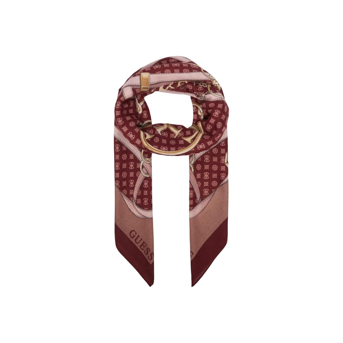 Foulard quadrato donna Guess AW5679 POL03. Sciarpa stola 120x120 cm in tessuto leggero con motivo catene e logo monogram Guess all-over.