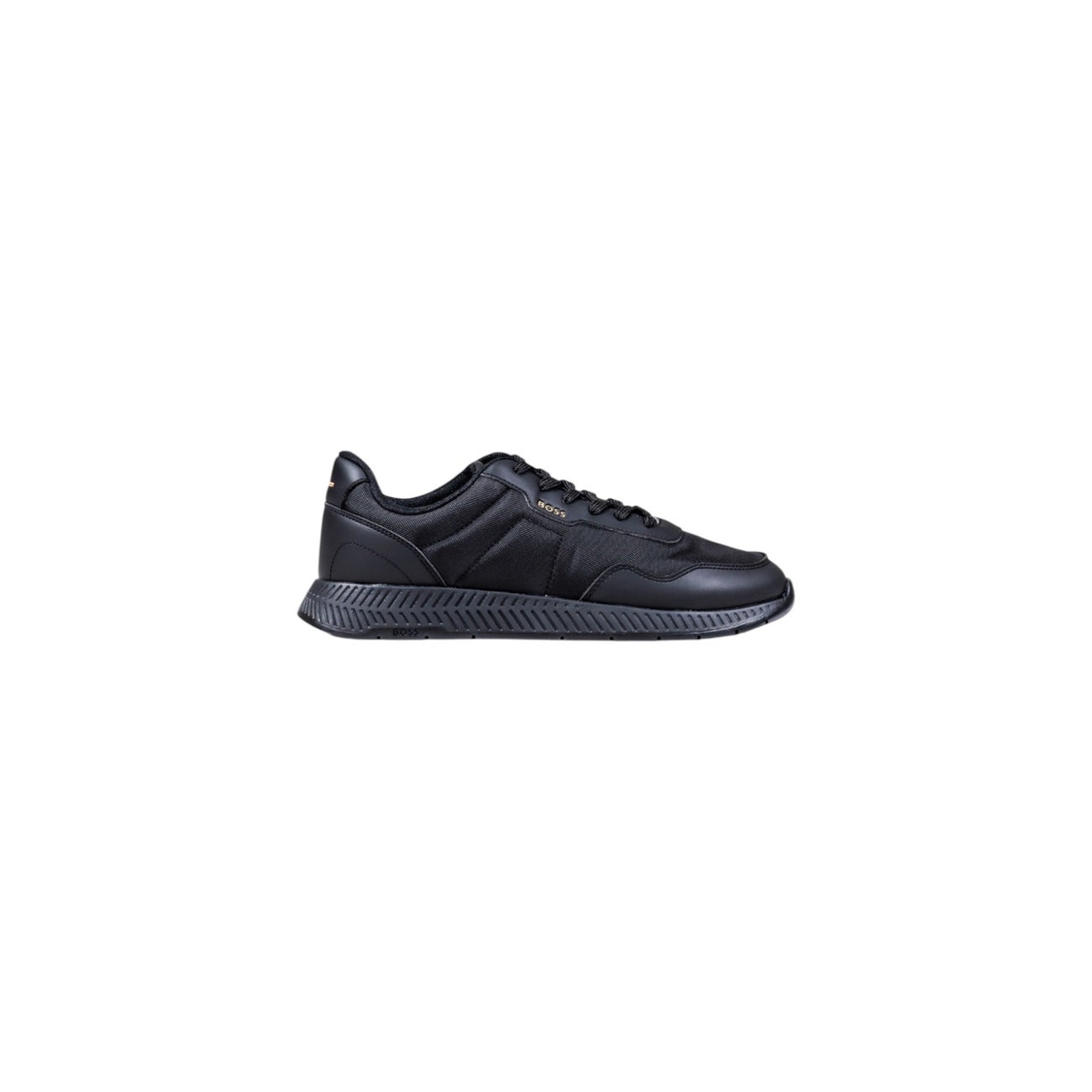 Sneakers Boss Titanium uomo nere con tomaia mista tessuto lavorato liscio lacci suola gomma - vista superiore
