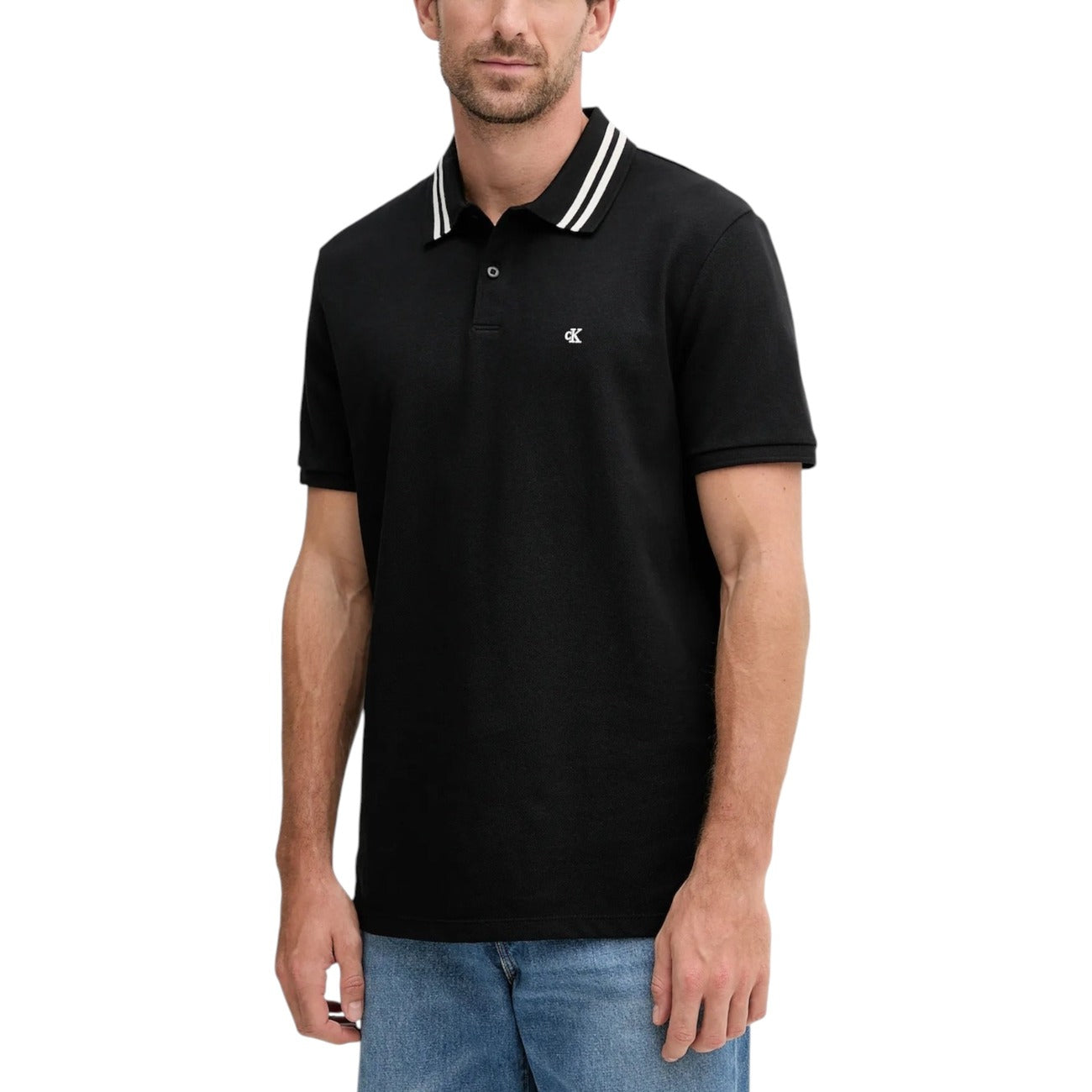 Calvin Klein Jeans Polo Uomo Nera Manica Corta con Bottoni - Polo Cotone Colletto