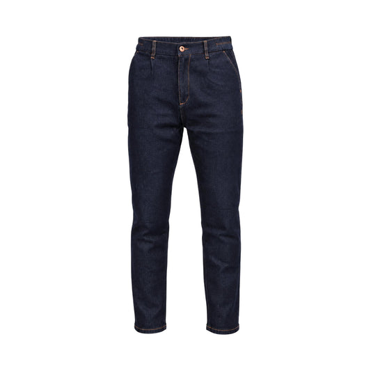 Jeans uomo blu Gianni Lupo GL2552YH. Pantaloni denim carrot tapered 4 stagioni con tasche posteriori zip e impunture a contrasto.